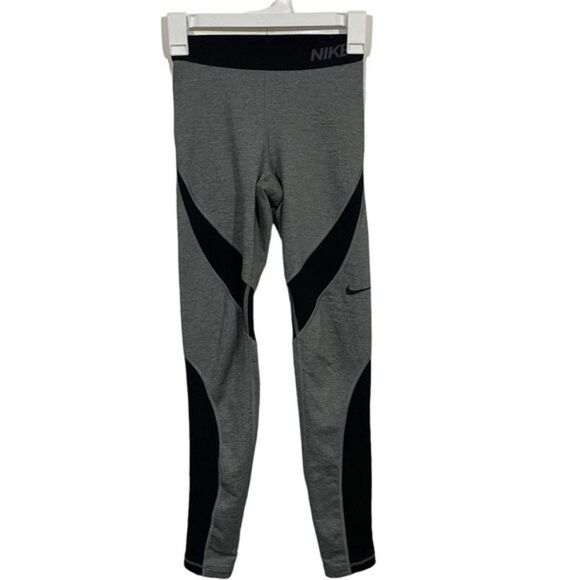 Nike Pro Hyperwarm Grey High Waisted Activewear Leggings - Picture 1 of 4